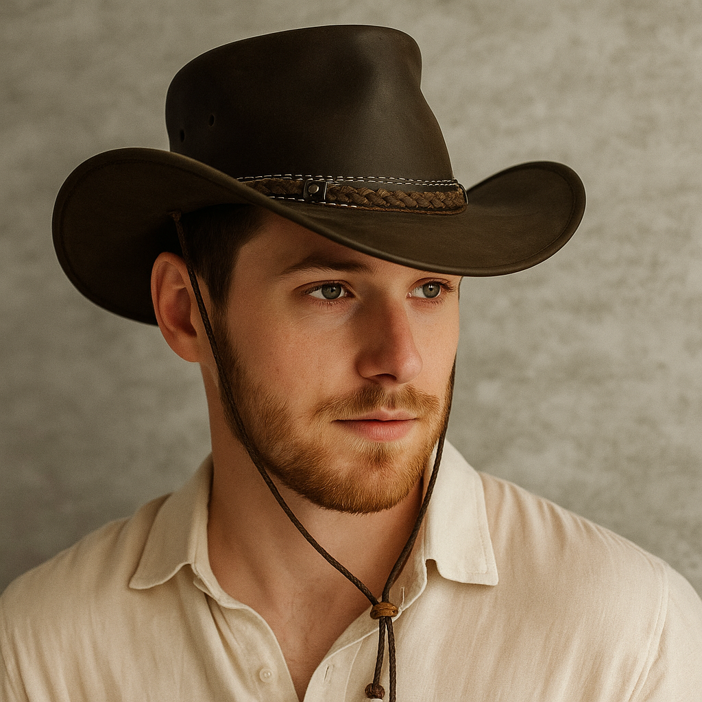 Handmade Brown Leather Cowboy Hat