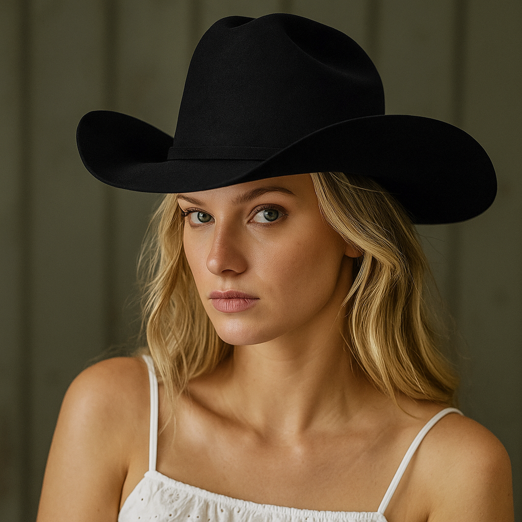 Classic Black Wool Felt Cowboy Hat with Metal Accent