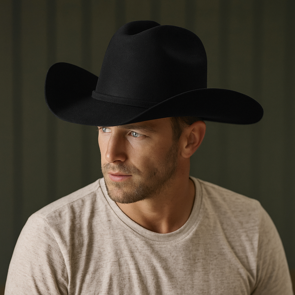 Classic Black Wool Felt Cowboy Hat with Metal Accent