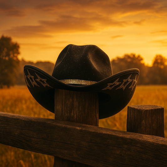 Black Glitter Cowboy Hat with Gold Lightning Accents
