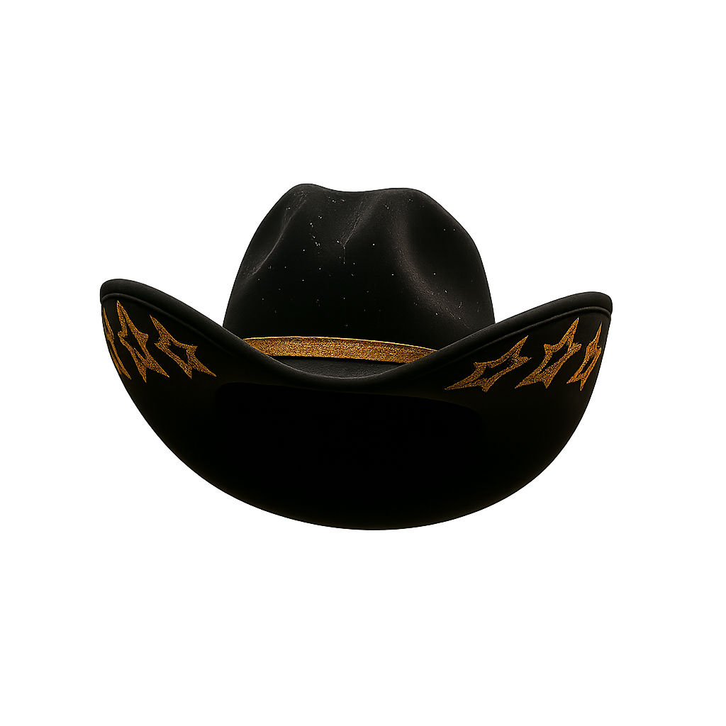 Black Glitter Cowboy Hat with Gold Lightning Accents