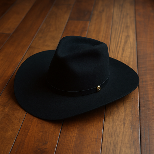 Classic Black Wool Felt Cowboy Hat With Gold Accent