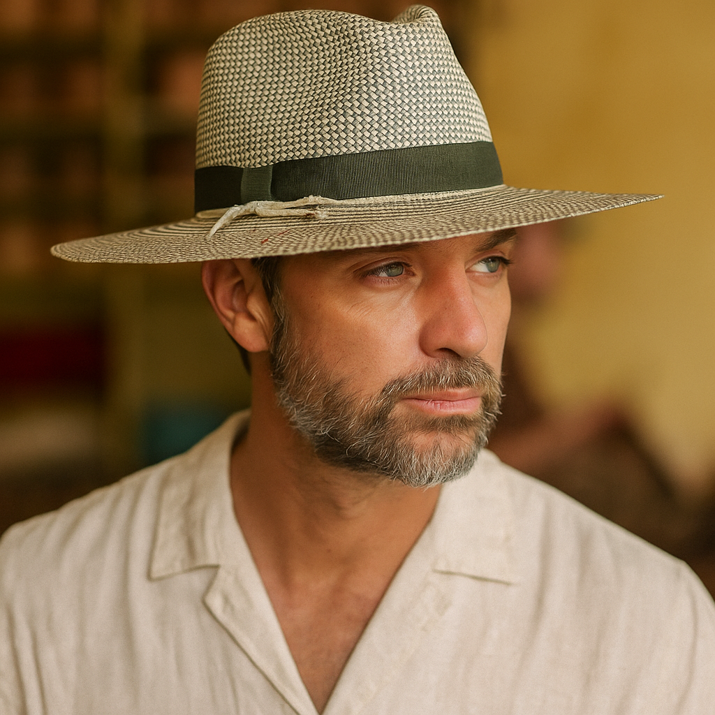 Handwoven Straw Cowboy Hat With Green Band