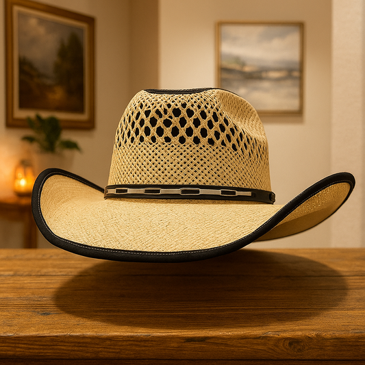 Ventilated Straw Cowboy Hat With Black Trim