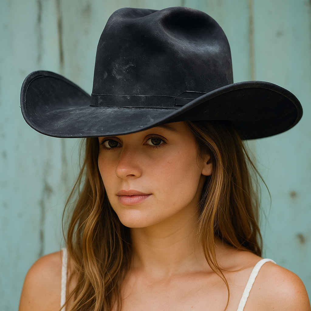 Distressed Black Wool Cowboy Hat