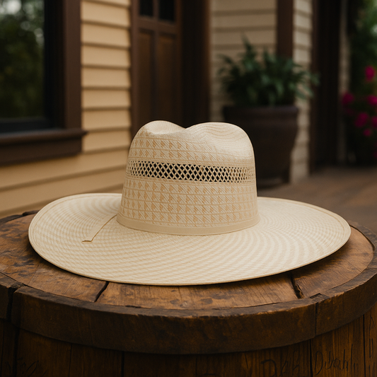 Beige Woven Straw Cowboy Hat With Ventilated Band