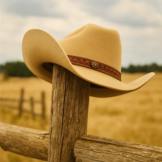Tan Wool Cowboy Hat With Braided Leather Band