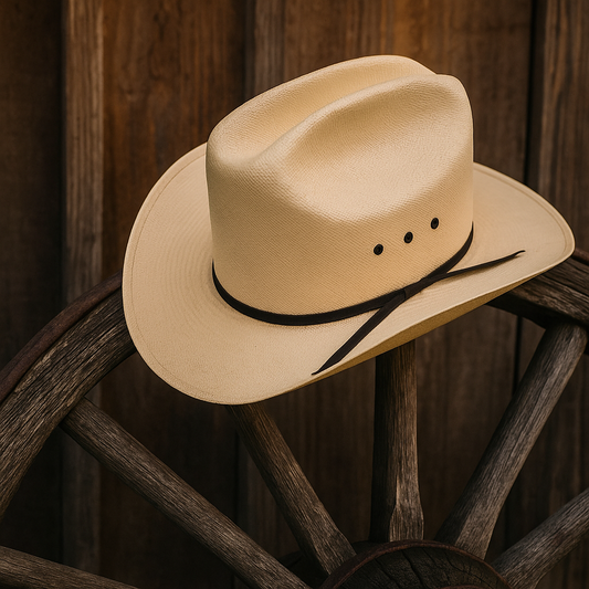 Beige Straw Cowboy Hat With Black Ribbon Accent