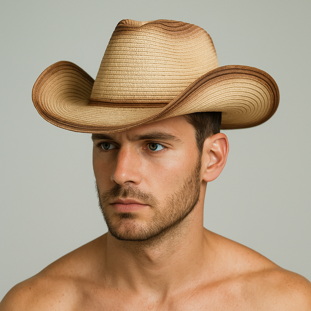 Two Tone Woven Straw Cowboy Hat